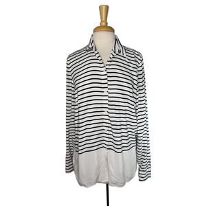 J.JILL Maritime Stripe Rayon Button Up Shirt in Navy & White Size Medium Womens